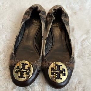 Tory Burch brown plaid flats